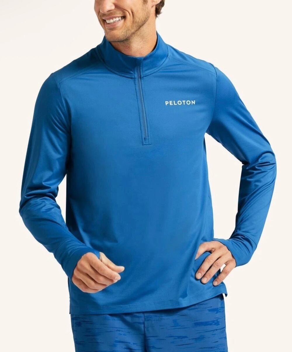 Peloton Men’s Blue Warm Up 1/4 Zip Performance Pullover Thumbholes Size XL
